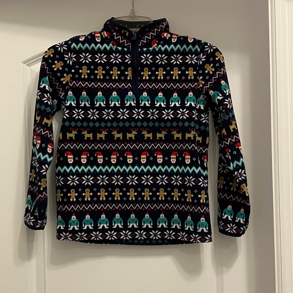 Childrens Christmas Festive Patterned 3/4 Zip Fleece Sweater - Navy Multicolor